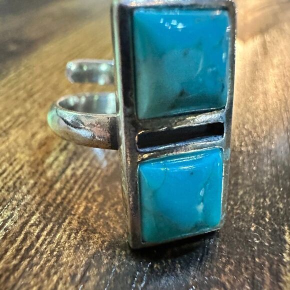 Boho Native American Turquoise Dream Sterling Silver Adjustable Ring, Gift Box - Picture 2 of 11